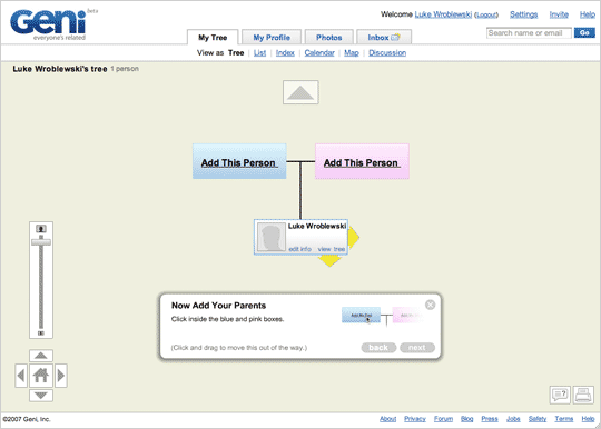 Geni: Ajouter vos parents à votre arbre généalogique.