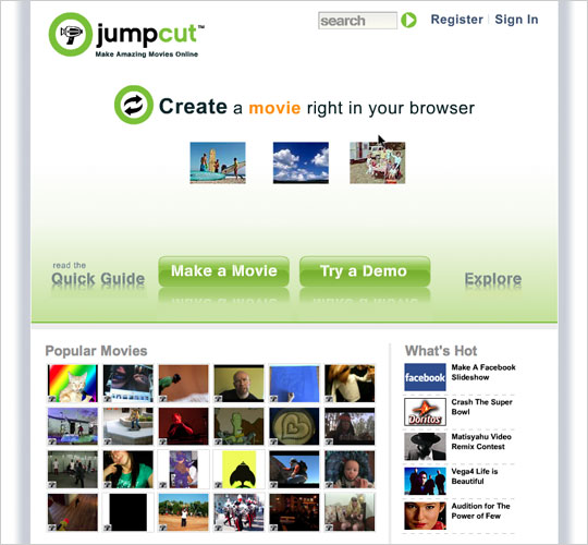 Jumpcut encourage les utilisateurs à créer un film dans leur navigateur.