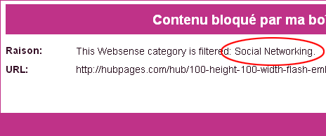 Filtrage de Hubpages par Websense